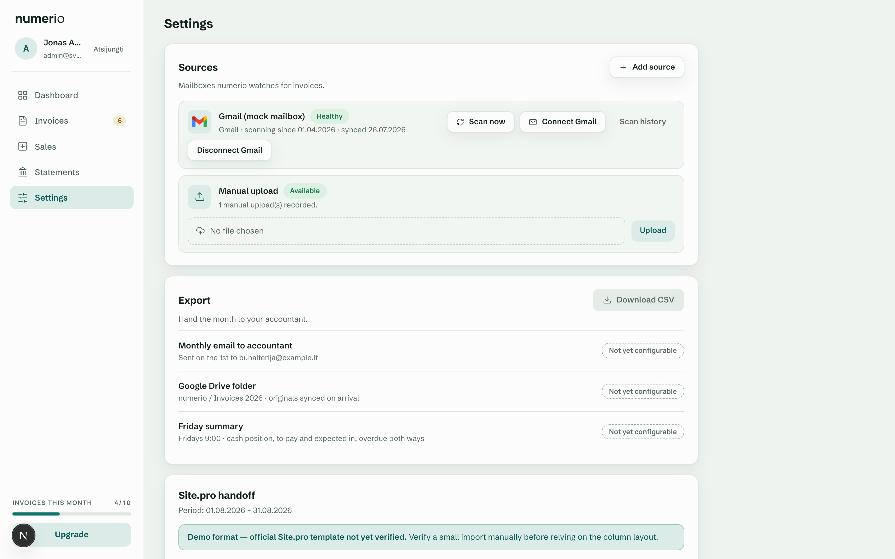 numerio mailbox connection screen with the read-only access choice
